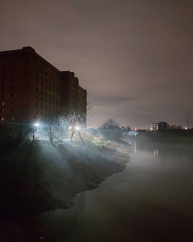 Mist over Cumberland Basin at night